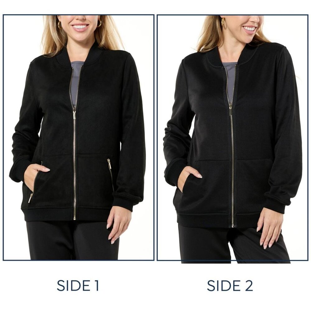 Joy CleanBoss Luxurious Faux Suede Reversible Bomber Jacket Size 1X Black NEW